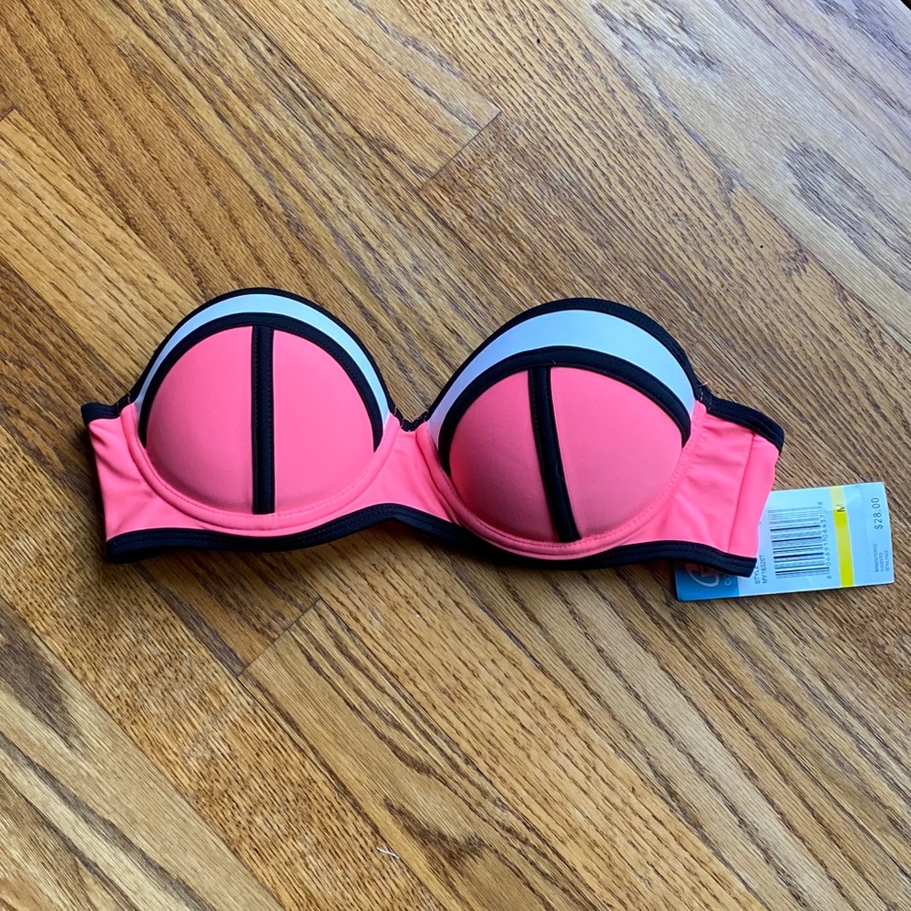 California Waves pink block color bandeau bikini